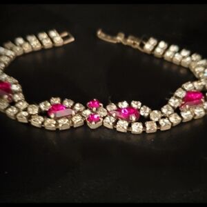 Vintage ladies dark red diamond like rhinestones